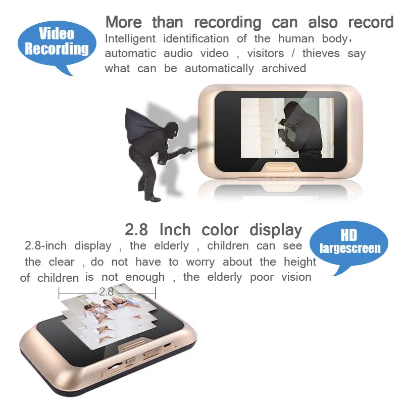 Inteligente eletrônico digital casa visual campainha da câmera campainha 120 graus visor de 2.8 polegadas de vídeo tela de visão noturna