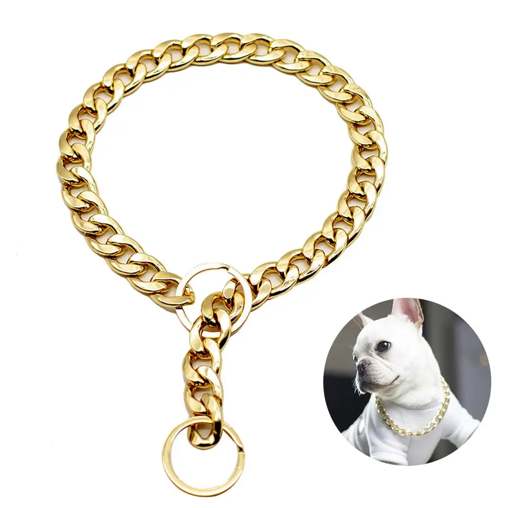 Metal Dogs Training Choke Chain Collars Luxury Pet Dog Collar Gold Chain Collar Necklace for Bulldog Small Medium Dogs