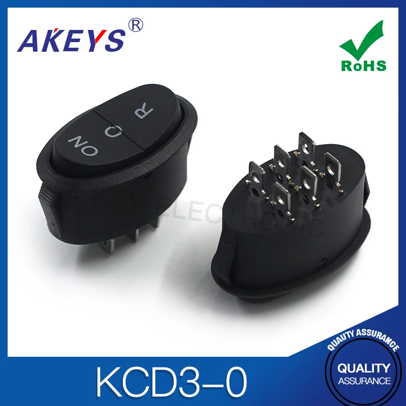 KCD3-0 6-Pin 3-Position Ship Switch, Black Large Elliptical Ship Button, High-Power Power Switch