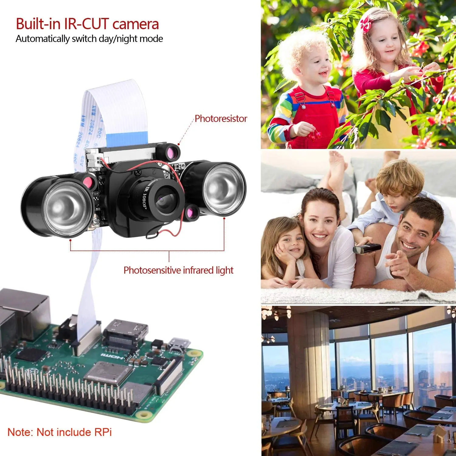 Raspberry pi Camera Day & Night Vision, IR-Cut Video Camera 1080p HD Webcam 5MP OV5647 Sensor for Raspberry Pi RPi 4 3 B B+