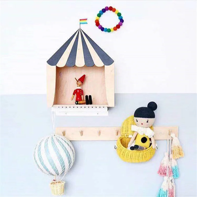 Nordic Nursery Wooden Circus Cabin House Shelf Ornaments Hanging Storage Box Children\'s Room Decoration Desktop Accessories