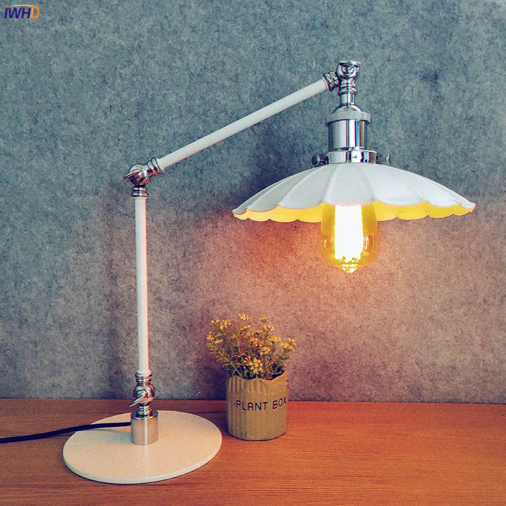 

IWHD Loft Decor Vintage Desk Lamp With US/EU Switch 4W LED Edison Bulb 110v/220v White Industrial Table Lamp Luminaria De Mesa