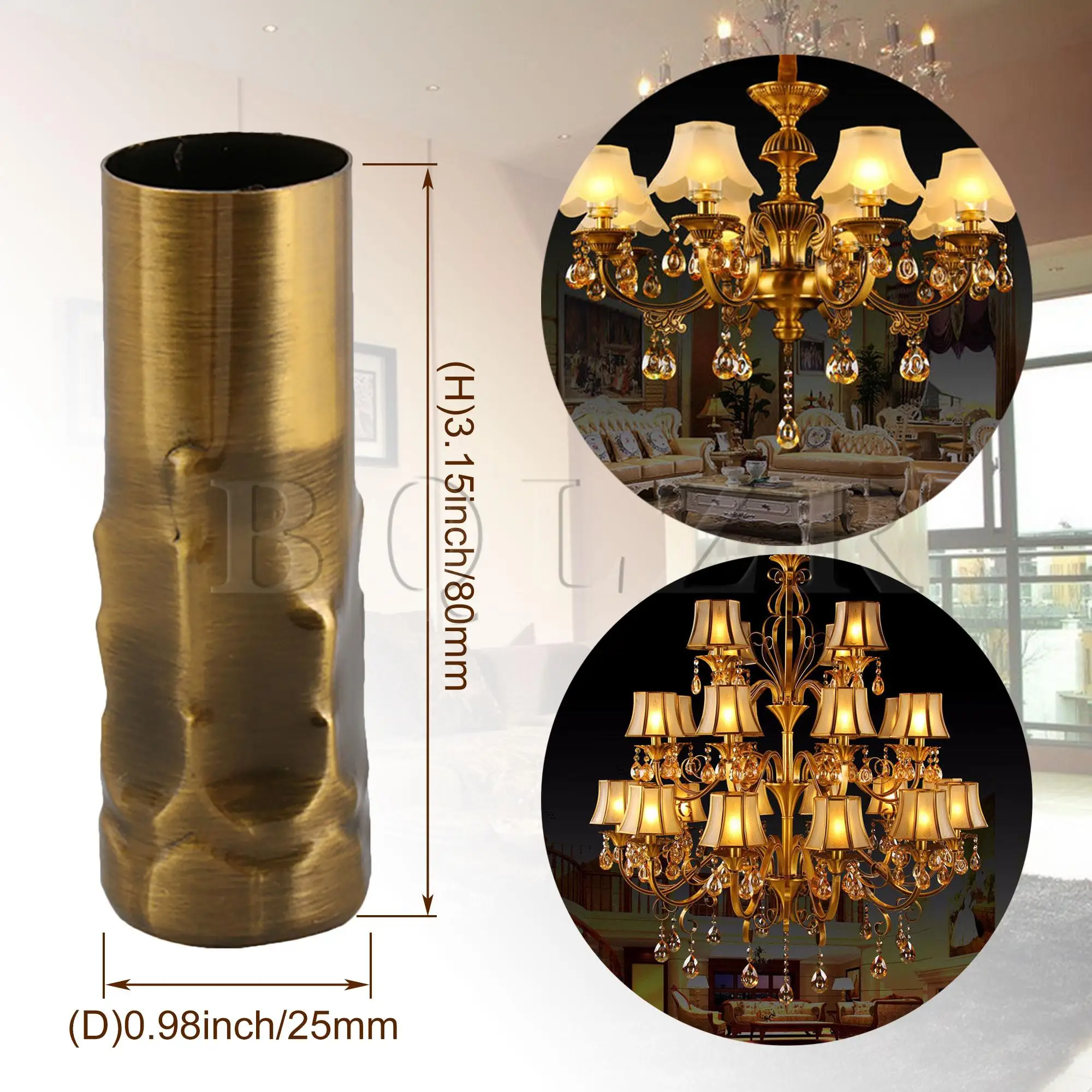 BQLZR 6 Pieces 25mm Dia Iron Chandelier Light Candle Lamp Base Holder Tube Socket Cover Sleeves Bronze White 80mm Height