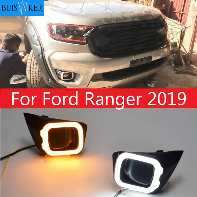 

LED Daytime Running Light Fog Lamp Cover DRL with Yellow Turn Signal Lamp Accessories For Ford Ranger 2019