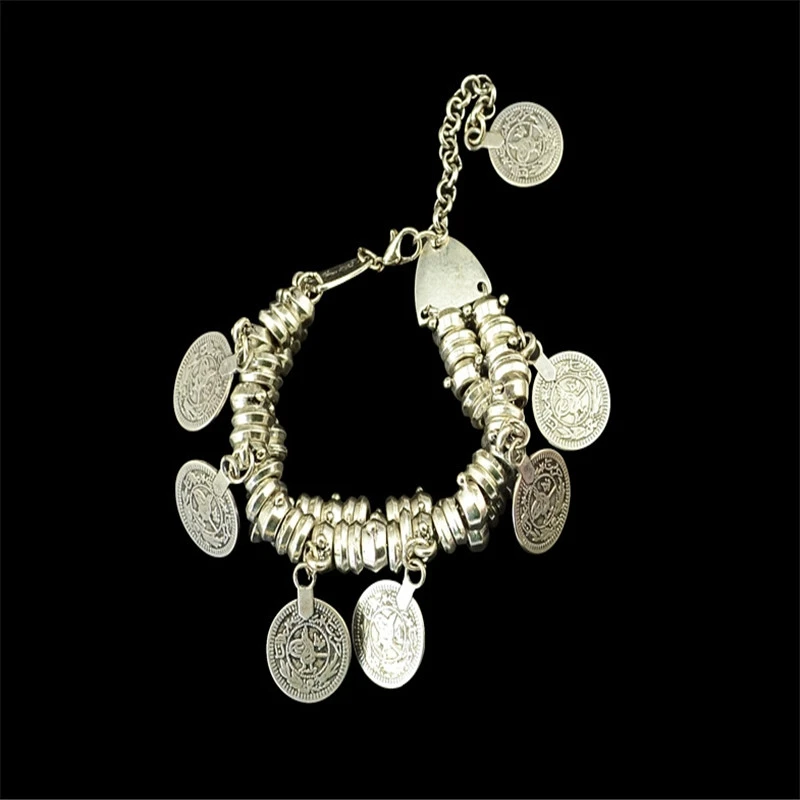 Tobillera de Color plateado y dorado para mujer, colgante de moneda, abalorio para playa, pulsera de danza del vientre, tobillera, joyería Dual, 1 ud.