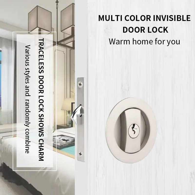 ZFOND Zinc Alloy Sliding Door Lock Home Decoration Keyless Bed Bath Room Door Handle Embeded Concealed Round Mortise Lock