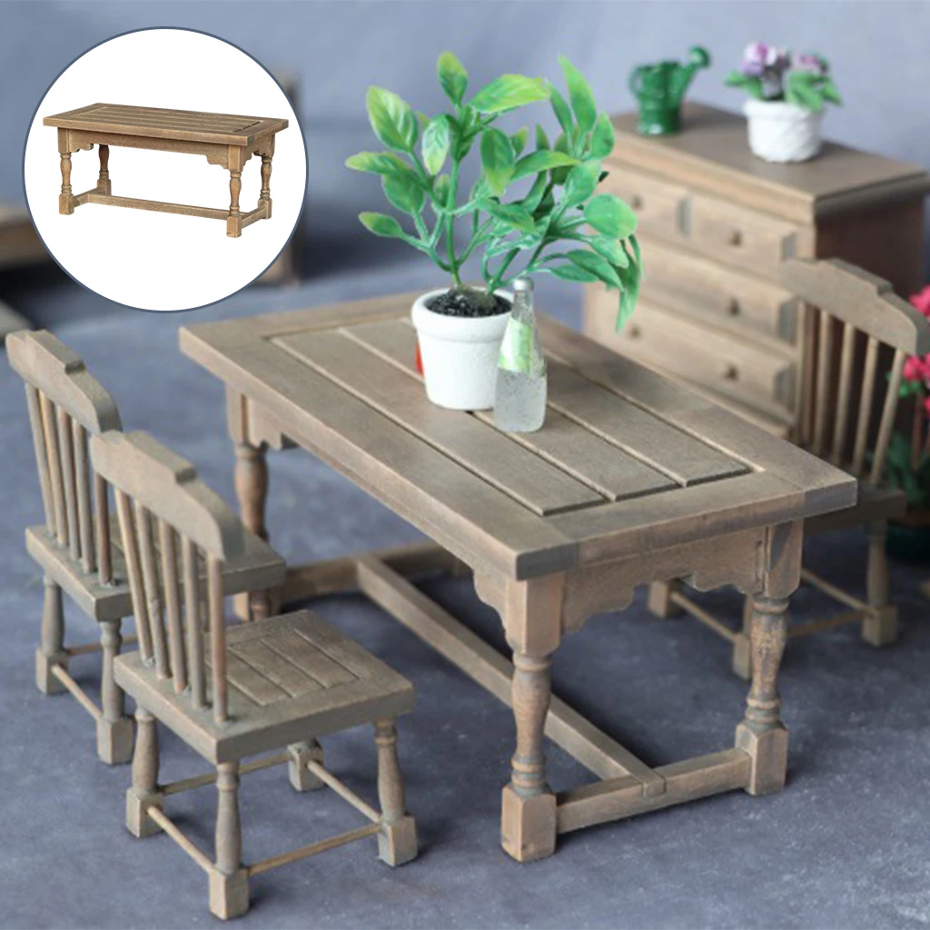 1:12 Dollhouse Miniature Dining Table Chair Model Set Doll Accessories Pretend Play Hobby Toys Gift