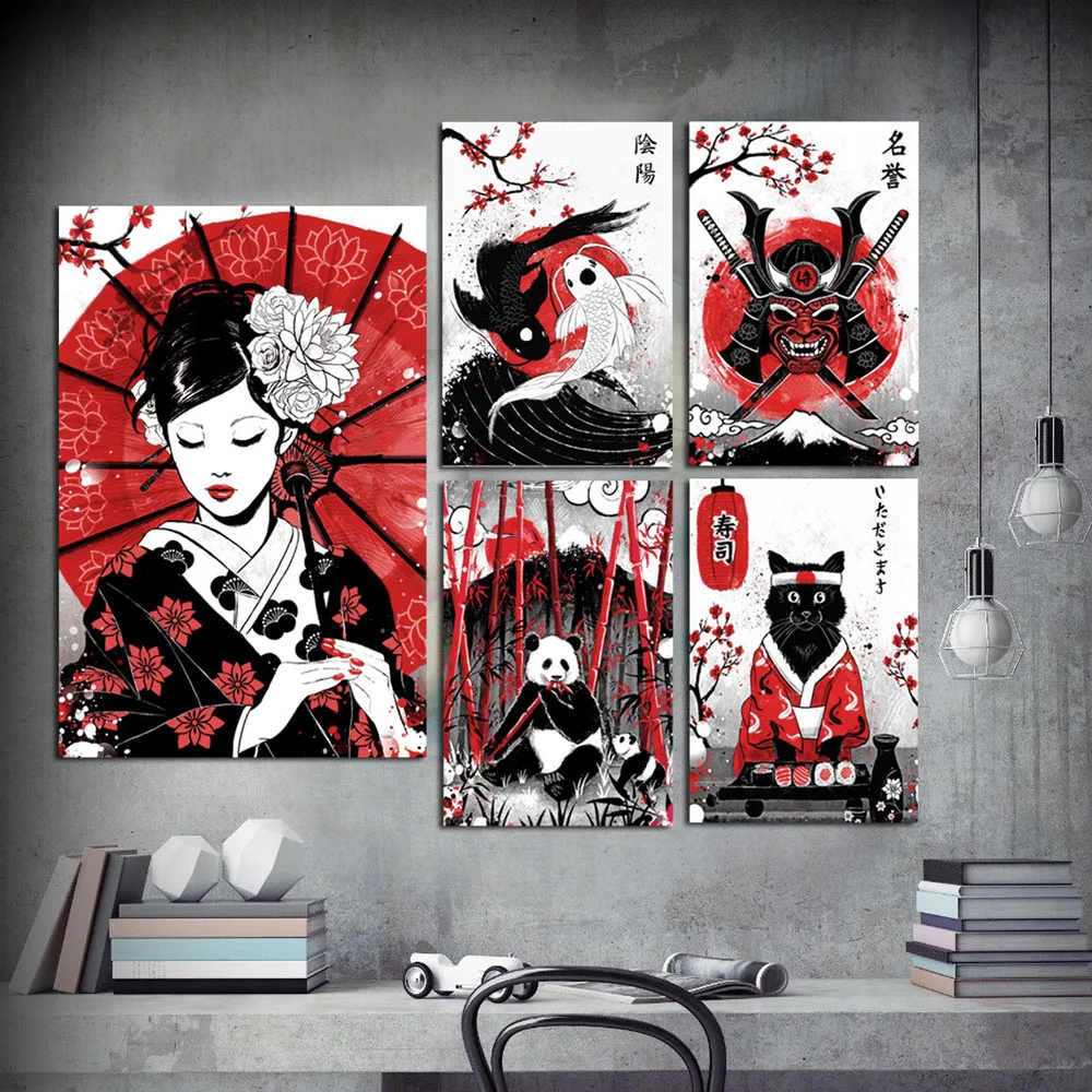 

Wall Art Canvas Painting Posters and Prints Decorative Pictures Home Decoration Modern Ruby Geisha Japanese Samurai