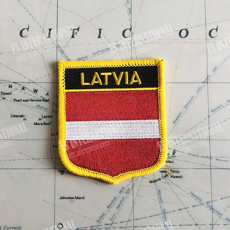 LATVIA  National Flag Embroidery Patches Badge Shield And Square Shape Pin One Set On The Cloth Armband   Backpack  Decoration