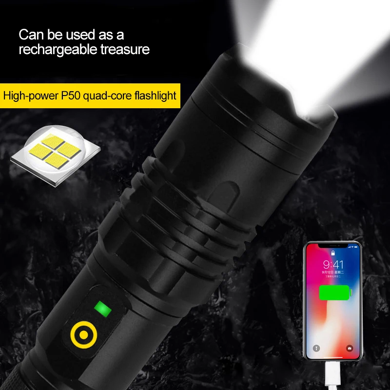 

P50 super bright light flashlight USB charging stretch outdoor long-range patrol hunting searchlight with out battery