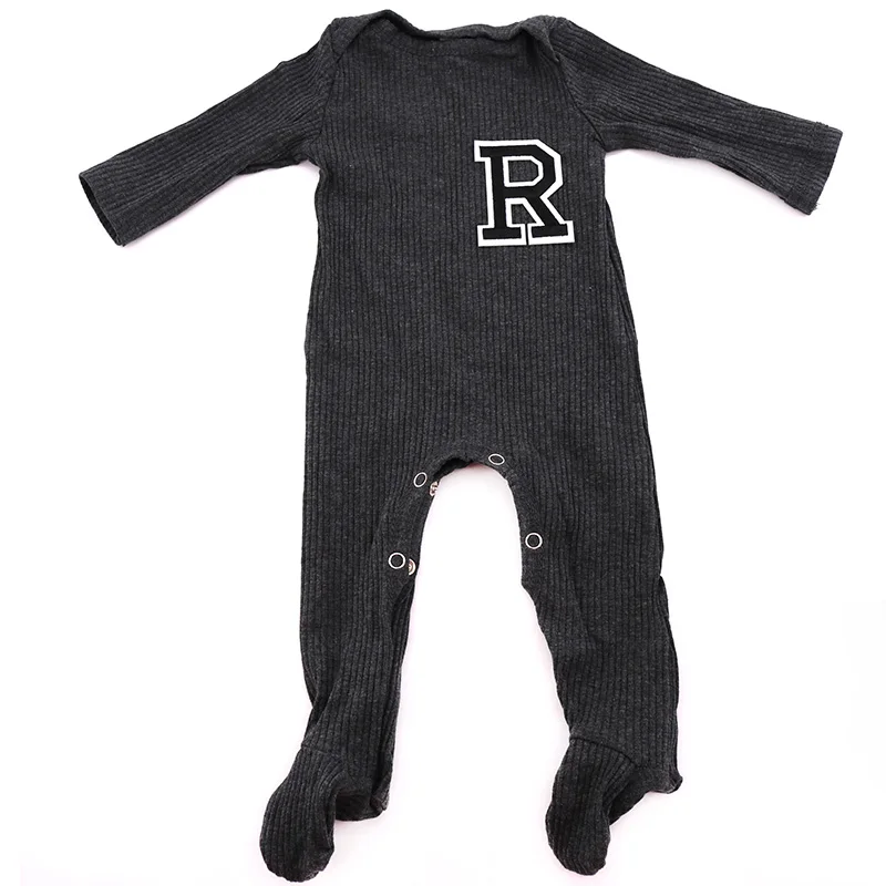 Personalized Letter Baby Girls Boys Cotton Ribbed Rompers Bodysuits Soft baby long sleeves footies family christmas pajamas 2020