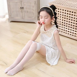 Children's Summer Thin Long Tube Socks 4-15 Years Old Girls Sweet Style Breathable Stockings Black White Lace Decorate Stockings