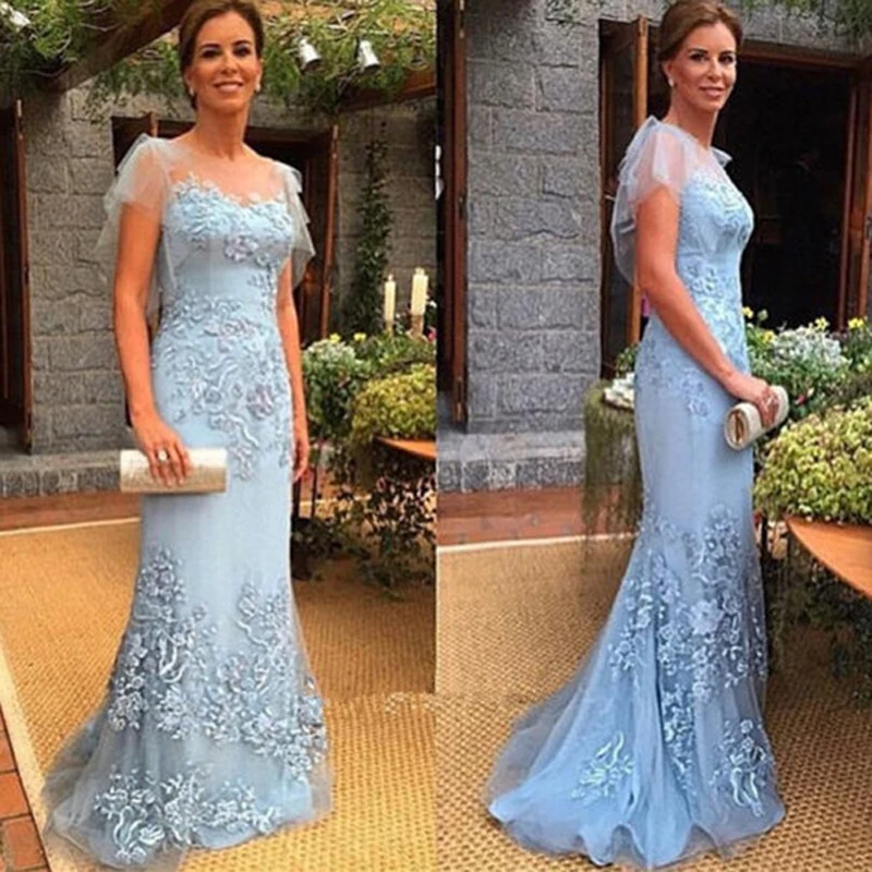 Blue Mother Of The Bride Dresses Women Mermaid Formal Wedding Party Dresses Floor Length Evening Gowns vestido de madrinha