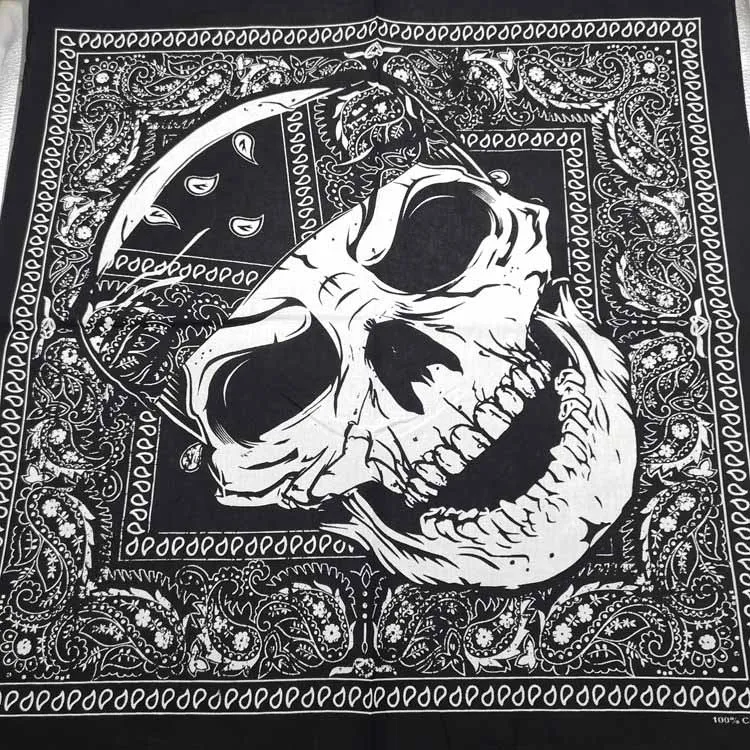 Totenkopf-Bandana, modisch, Hip-Hop, 100 % Baumwolle, quadratischer Schal, schwarz, Paisley-Fahrrad-Stirnband für Damen/Herren/Jungen/Mädchen