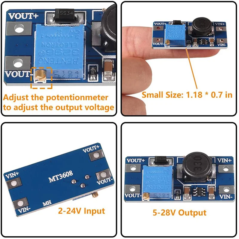 6PCS MT3608 DC zu DC Step Up Converter Regler Spannung Boost Converter USB Netzteil Modul mit 10PCS alligator Clip