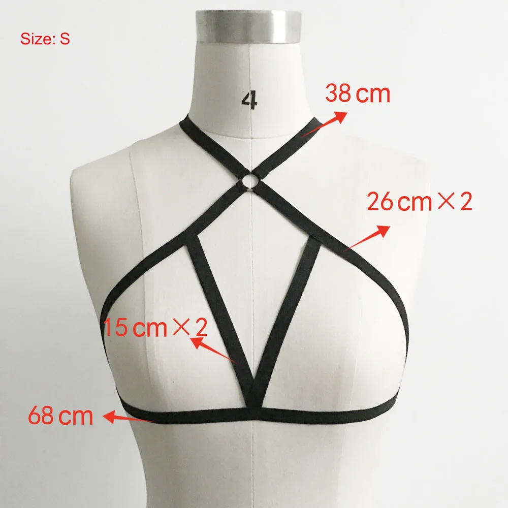 Soutien-gorge à bretelles élastiques pour femmes, jarretelles noires, harnais, Lingerie, Goth, Crop Top, Bustier Femmes Sexy Mode Dames Halter Cage