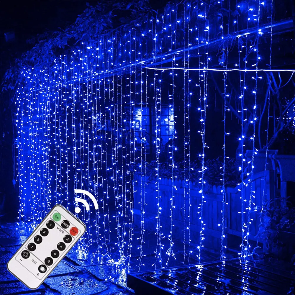 3MX3M Window Curtain Lights Outdoor Indoor Christmas Wedding Holiday Decoration Extendable Garland Freeze-proof Remote Control