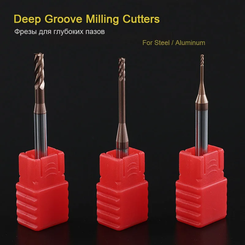 Miniature CNC Solid Carbide Milling Cutters Deep Groove Milling Tools  Steel Long Neck coated Endmill Aluminum Professional