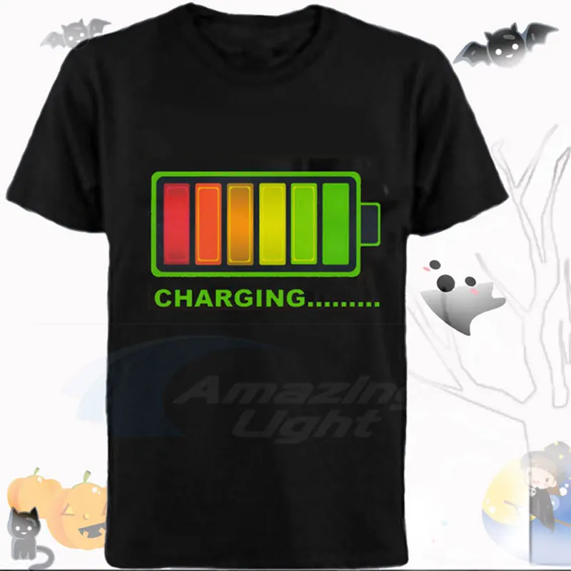 Christmas Carnival Light Up  Panel T Shirt Sound Activated Flashing El Panel T-shirt