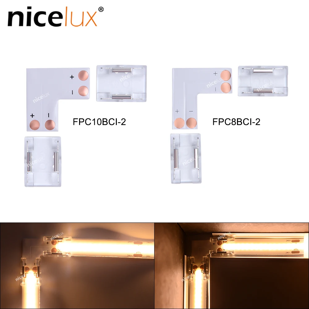 

Corner COB LED Strip Connector for SMD 8mm 10mm IP20 2pin High Density LED Strip 90 Degree L shape LED Strip Light Connection
