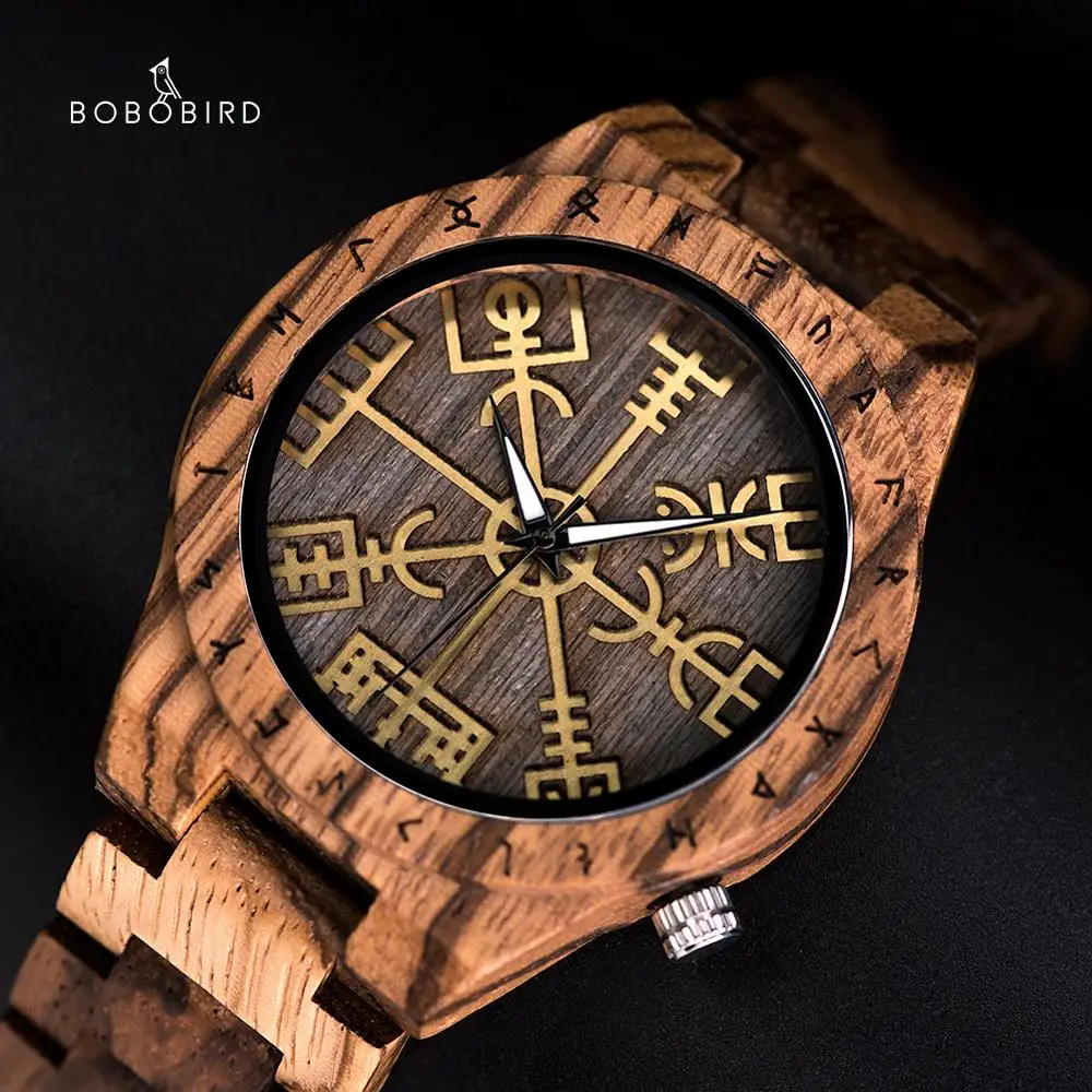 

BOBO BIRD Male Watch Wooden Men watches Golden Compass Guide Luminous Hands Wristwatch In Gift box relojes para hombre