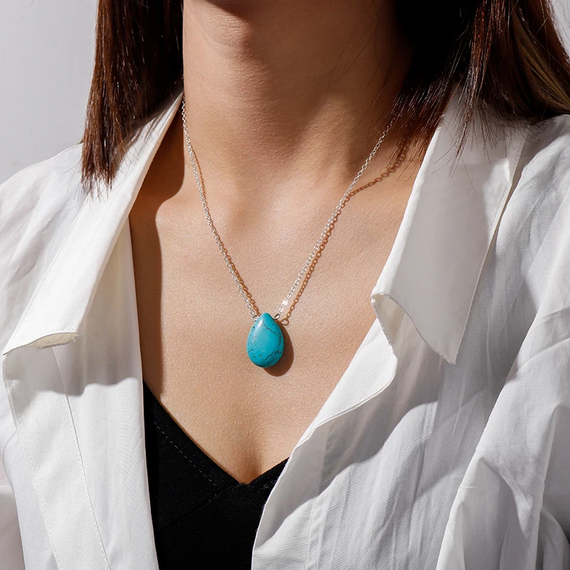 Aihua Mode Böhmischen Wasser Tropfen Form Naturstein Anhänger Halsketten Schlüsselbein Kette Halsketten & Anhänger für Frauen Schmuck – Detail 11