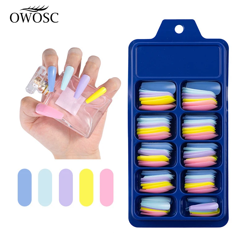 100Pcs Candy Colors Long Ballerina Fake Nails Natural Coffin Press on False Nail Art Tips ABS Full Cover Nail Decor Manicure