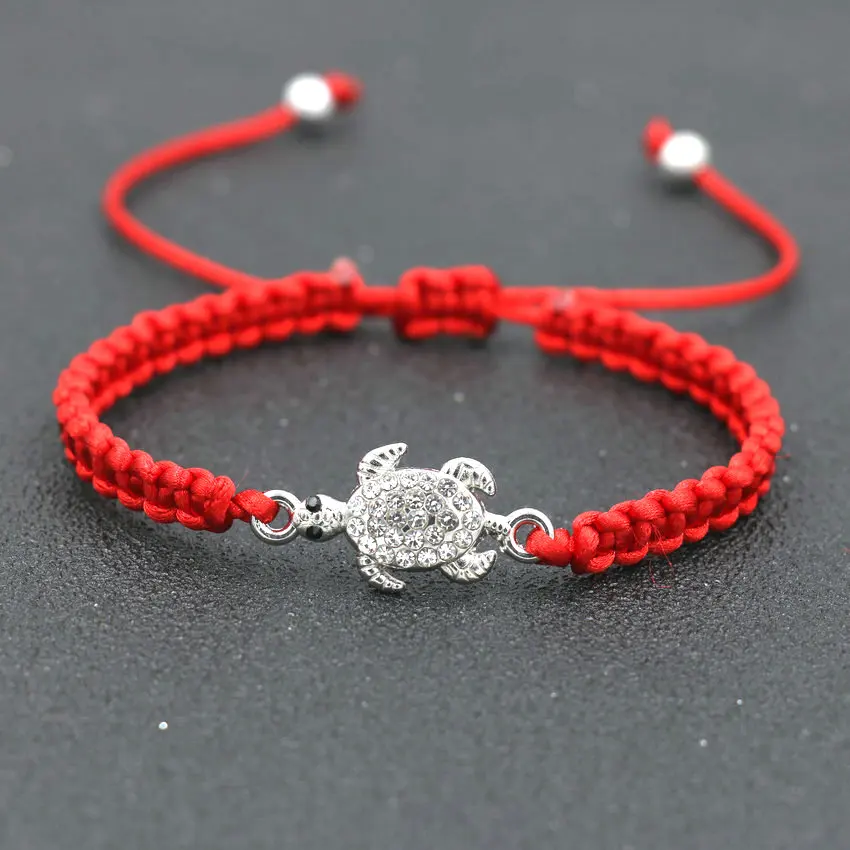 Minimalist Silver Color Sea Turtle Tortoise Charm Bracelet Red Rope Thread Chakra Bracelets For Women Boho Jewelry Love Gift