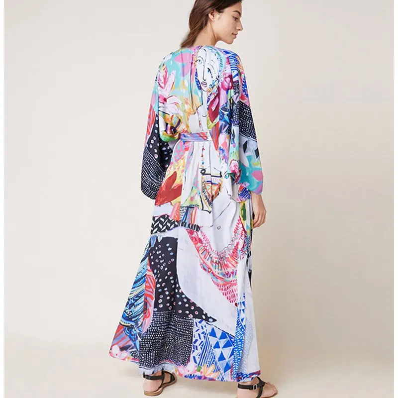 TEELYNN Boho Polyester Pop Printed Kimono Cardigan Tunic Women Blouse Shirt Summer Beach Bikini Cover Up Sarong Vestidos 2020