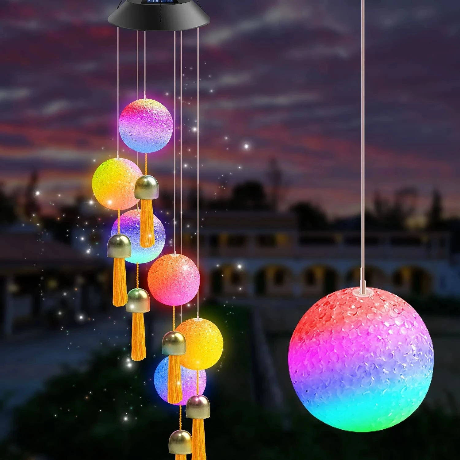 

LED Color Changing Solar Power Wind Chime Light Mobile Wind Bell Lamp Portable Waterproof Outdoor Haning Light Patio Yard Gard