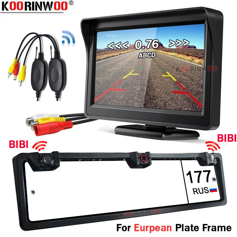 

Koorinwoo Wireless Parktronic EU Frame For Number Car Rear view camera Car parking Sensors 2 Radar With LCD Car Monitor NO Drill