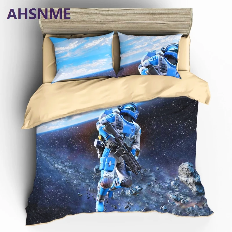 

AHSNME HD 3D Blue Planet Meteor Astronaut Bedding Sets Sci-Fi Space Themed Duvet Cover Set Pillowcase AU US EU Or Custom Size