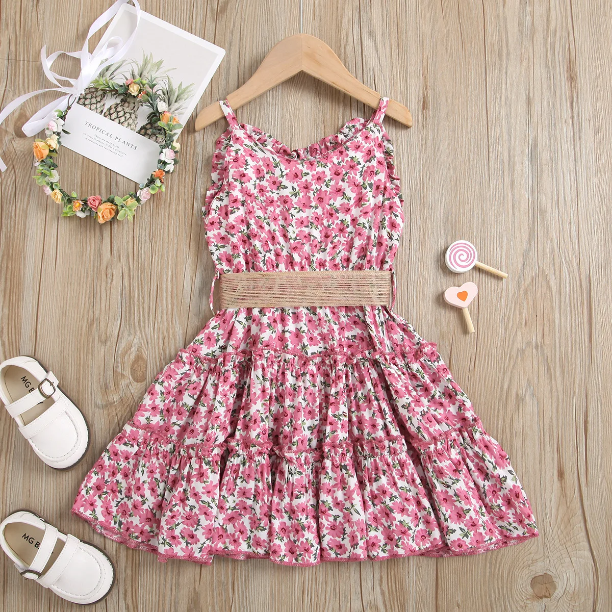 Summer Children Dresses Floral Print Baby Girl Dress Beach Party Princess Dress Spaghetti Strap Boho Sundress infantis vestidos