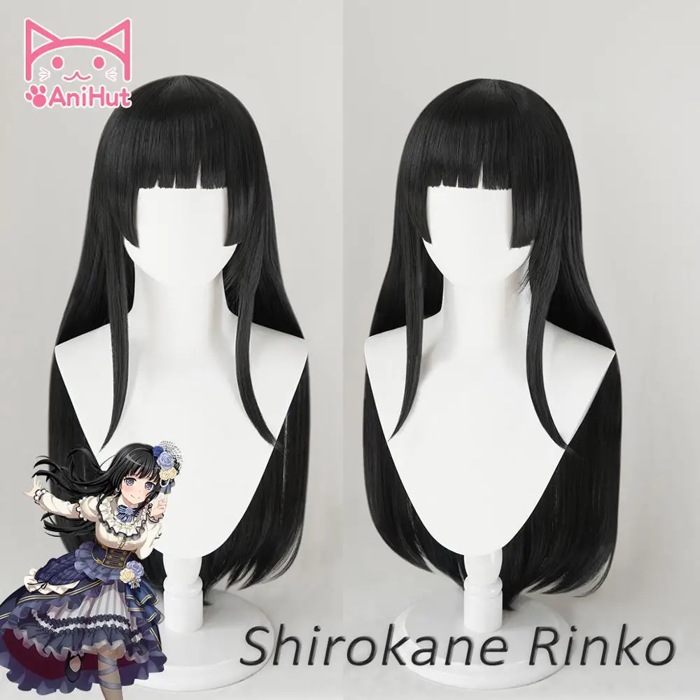 【AniHut】Shirokane Rinko Wig Game BanG Dream! Cosplay Wig Black Synthetic Women Hair Anime Bandori Shirokane Rinko Costume