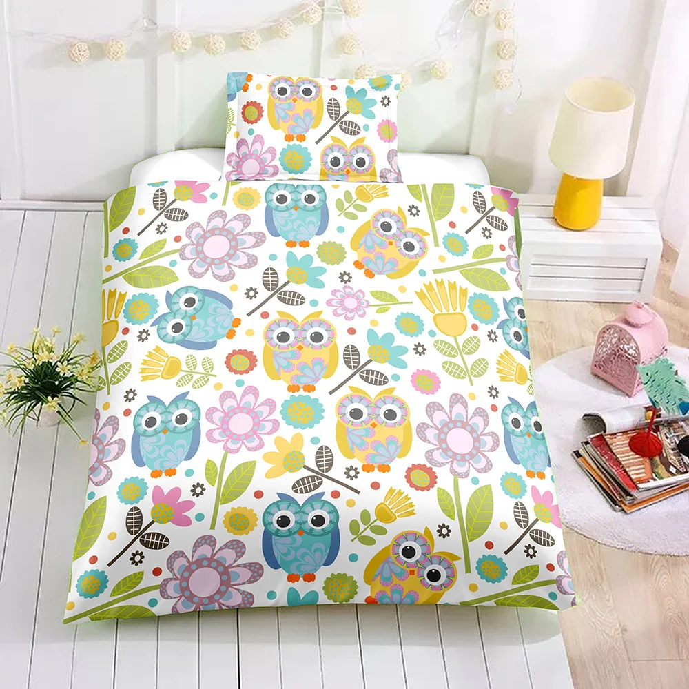 AHSNME Special Promotion! ! ! Children's Cartoon Bedding Set Owl and Flowers Sweet Kids Room Quilt Cover Home Textiles