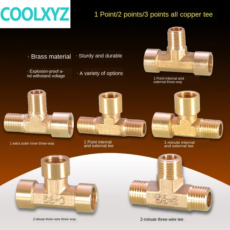 

1/4 IN tee three joints 1/8 IN 3/8 IN three outer teeth inner and outer wire G1 /4 reducer brass pneumatic mechanical parts