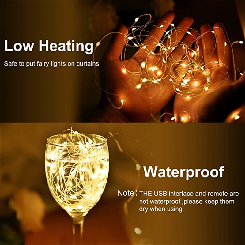 LED Curtain String Lights Waterproof Christmas Fairy Lights USB Remote Control Garland Lights For Bedroom/Wedding/Xmas Decor