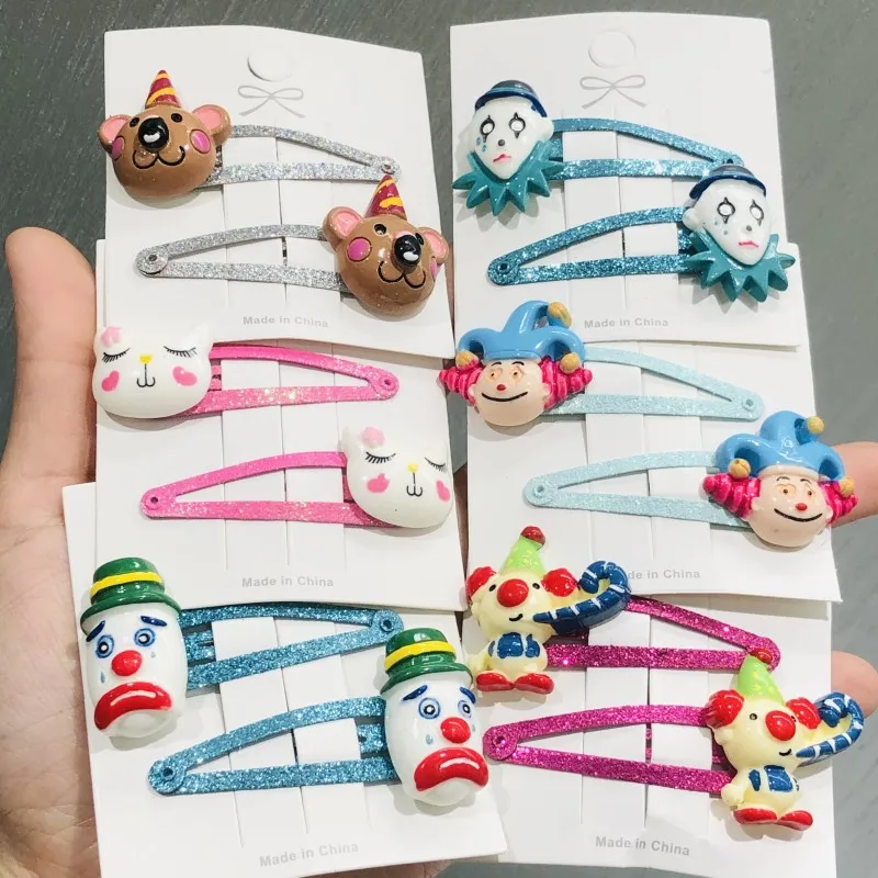 2Pcs/Set Girls Cute Animal Gog Monkey Clown Glitter Hairpins Children Sweet Hair Clip Barrettes Headband Kids Hair Accessories