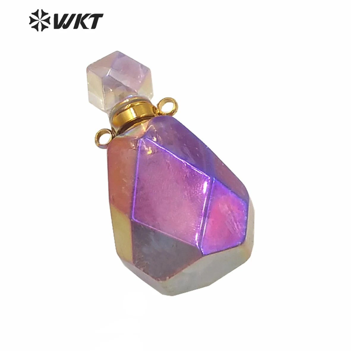 WT-P1594 Amazing New Gorgeous Women Gold AURA Titanium Electroplated Natural Stone Perfume Bottle Pendant For Necklace