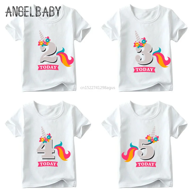 Girls Birthday Unicorn Number 1-9 Print T shirt Baby Summer White T-shirt,Kids Number 1-9 Birthday Present Cute Clothes,HKP2431