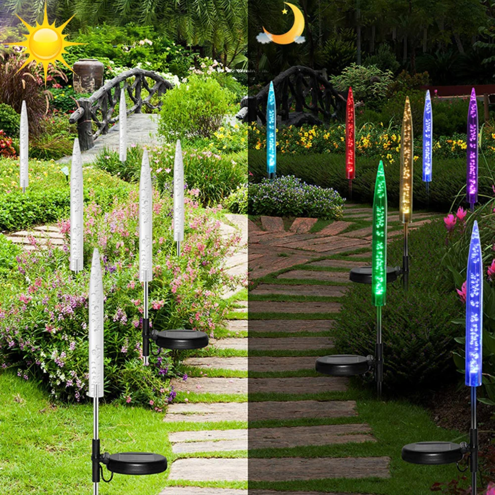 Imagem -03 - Lâmpada Led de Energia Solar para Gramado Lâmpada em Acrílico Que Muda de Cor Tubo de Luz Led para Jardim Pátio Quintal Decoração para Entrada