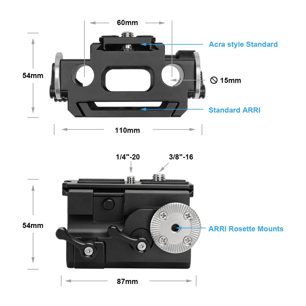 KIMRIG QR Sliding Acra Baseplate With Standard Dovetail Base Plate Arri Rosette Mount Dual 15mm Rod Clamp For Dslr Camcorder