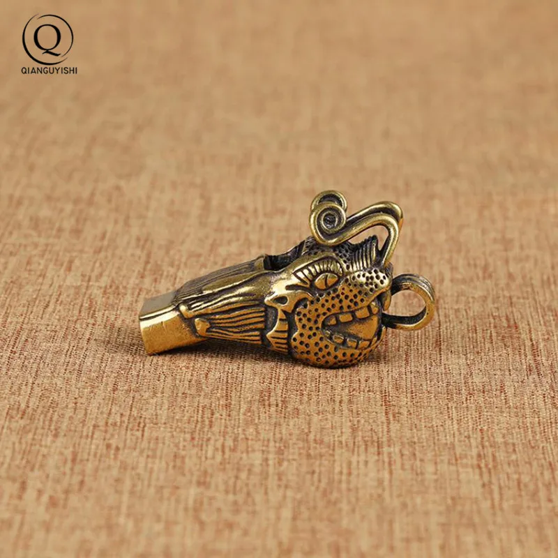 Vintage Brass Dragon Head Whistle Car Keys Chains Pendants Men Women Outdoor Survival Tools Whistles Necklaces Keychains Hanging