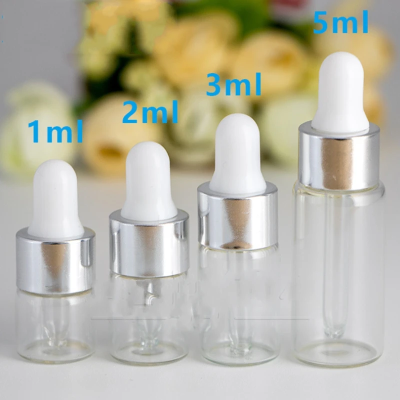 

100pcs/lot 1ml 2ml 3ml 5ml Amber Glass Dropper bottle Mini Empty Glass essential Oil bottle With glass hose Glass vials