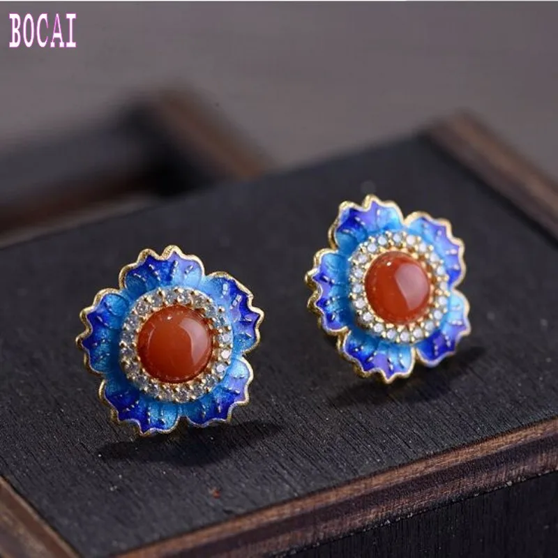 

New S925 Silver Jewelry Women Fashion Burning Blue South Red Lapis Earrings Women Silver Earrings