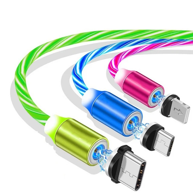 Kabel magnetyczny płynący światło LED kabel Micro USB do Samsung typ C ładowanie dla Xiaomi dla iPhone magnes przewód ładowarki