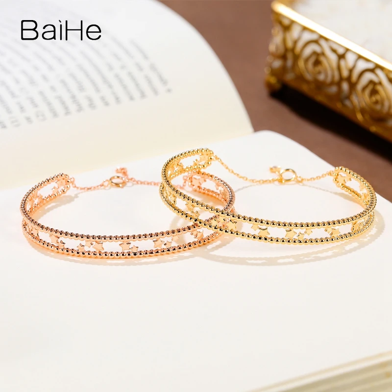 BAIHE Real Solid 18K Yellow Gold 0.02ct H/SI Natural Diamond Bracelet Women Wedding Engagement Trendy Fine Jewelry 팔찌  سوار 