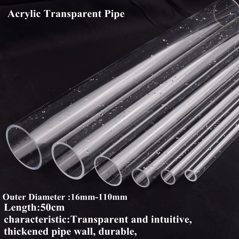 16~110mm Acrylic Pipe Aquarium Fish Tank Water Supply Pipe Accessories Garden Watering Irrigation System Hard Tube 49-50cm Long