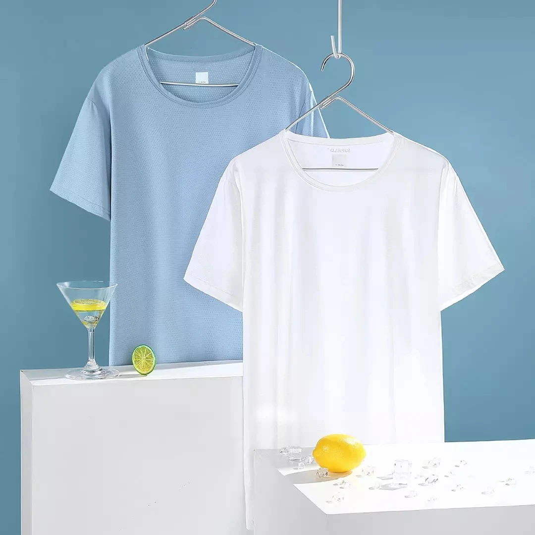 

youpin antibacterial deodorant elastic cool lemon T-shirt solid color cold men's short sleeve high quality