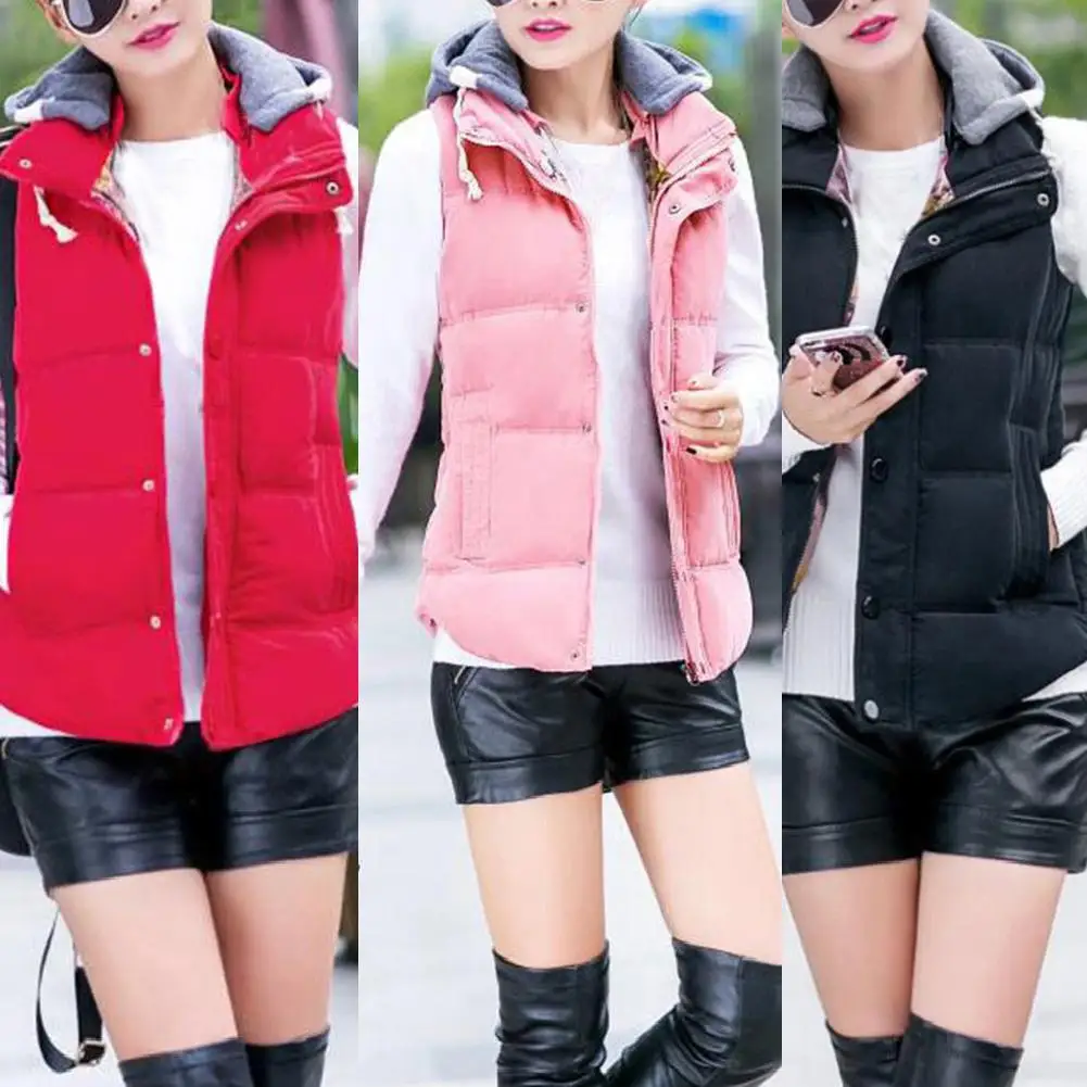 

Casual Sleeveless Jacket Women Autumn Winter Vests Female Warm Thicken Hooded Jackets Cotton Waistcoat Down Vest Women Coats